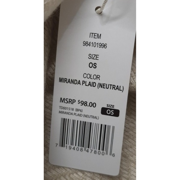 NTW Three Dots women's neutral Miranda plaid poncho/shawl wrap One Size - Picture 8 of 8